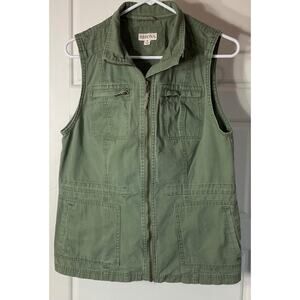 Merona Green Utility Cotton Vest Full Zip Multi Pockets Drawstring Waist M